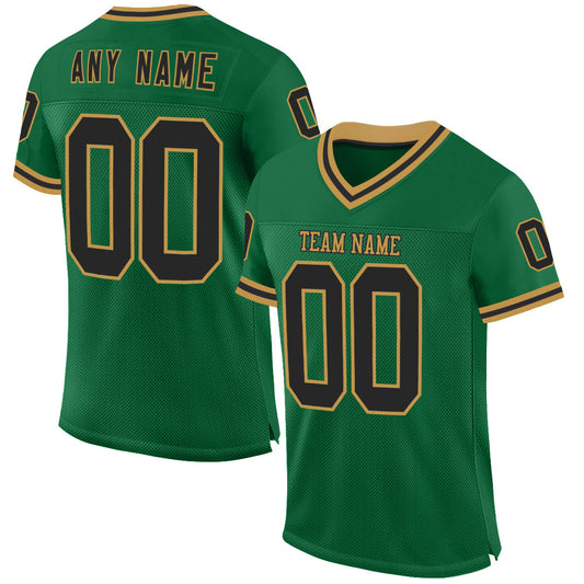 Custom Kelly Green Black-Old Gold Mesh Authentic Throwback Football Jersey - Sky-Custom