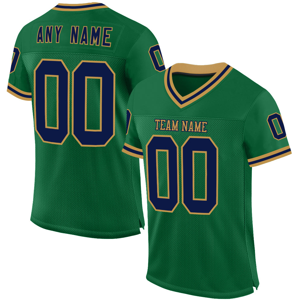Custom Kelly Green Navy-Old Gold Mesh Authentic Throwback Football Jersey - Sky-Custom