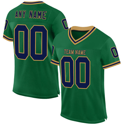 Custom Kelly Green Navy-Old Gold Mesh Authentic Throwback Football Jersey - Sky-Custom