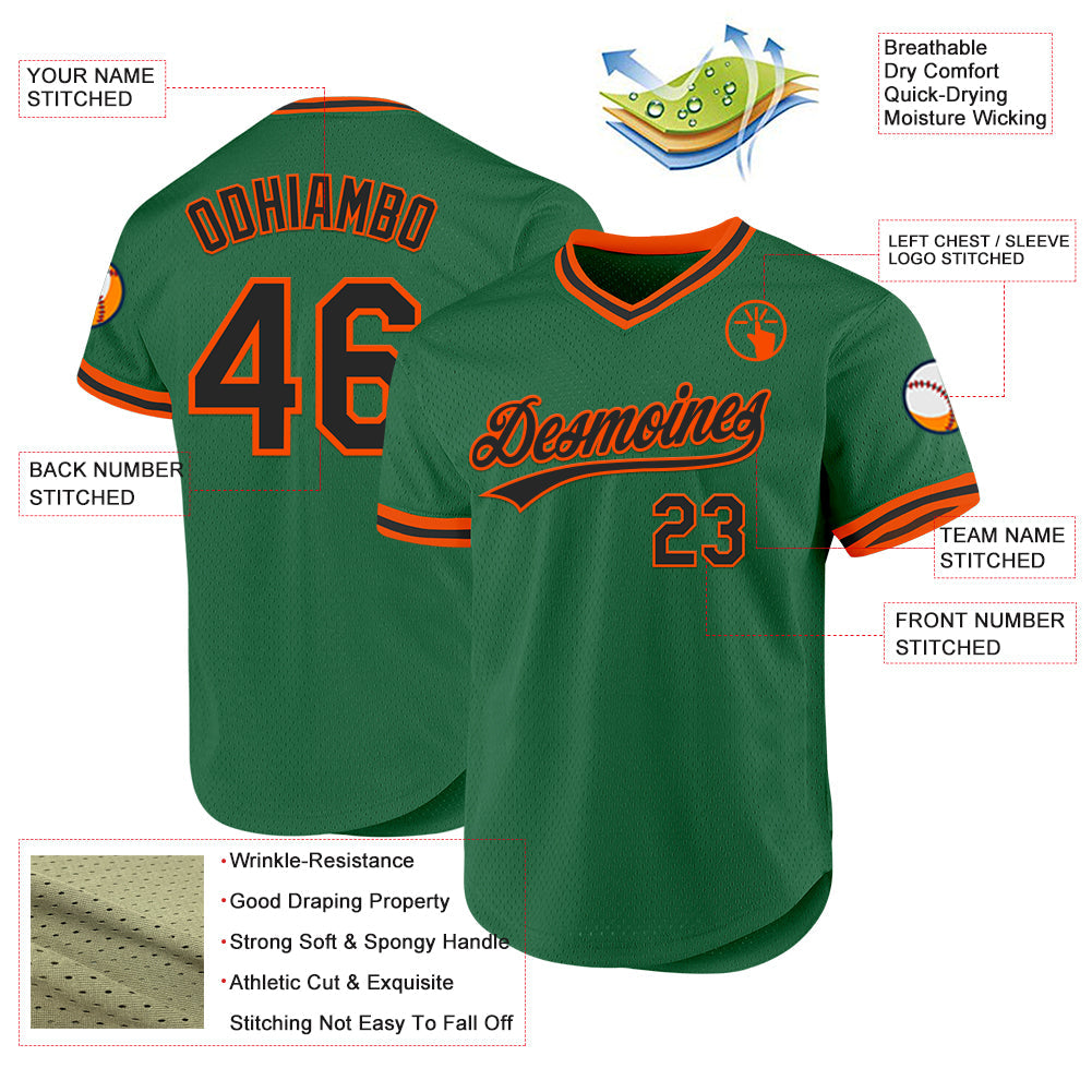Custom Kelly Green Black-Orange Authentic Throwback Baseball Jersey - Sky-Custom