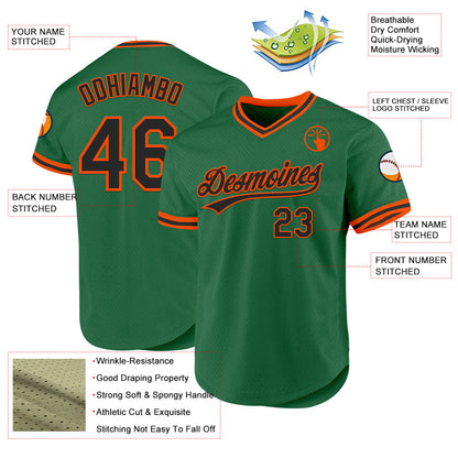 Custom Kelly Green Black-Orange Authentic Throwback Baseball Jersey - Sky-Custom