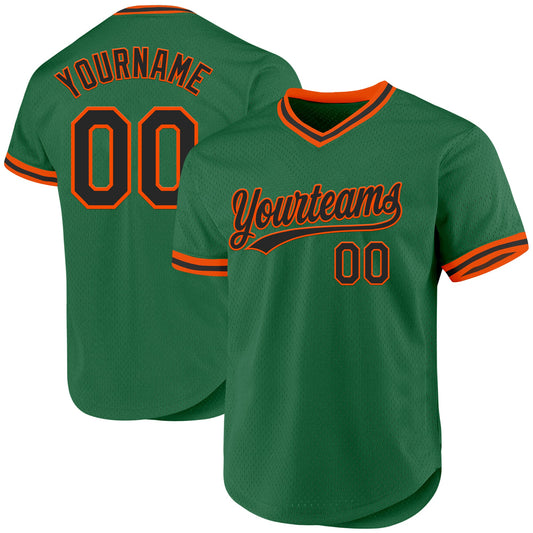 Custom Kelly Green Black-Orange Authentic Throwback Baseball Jersey - Sky-Custom