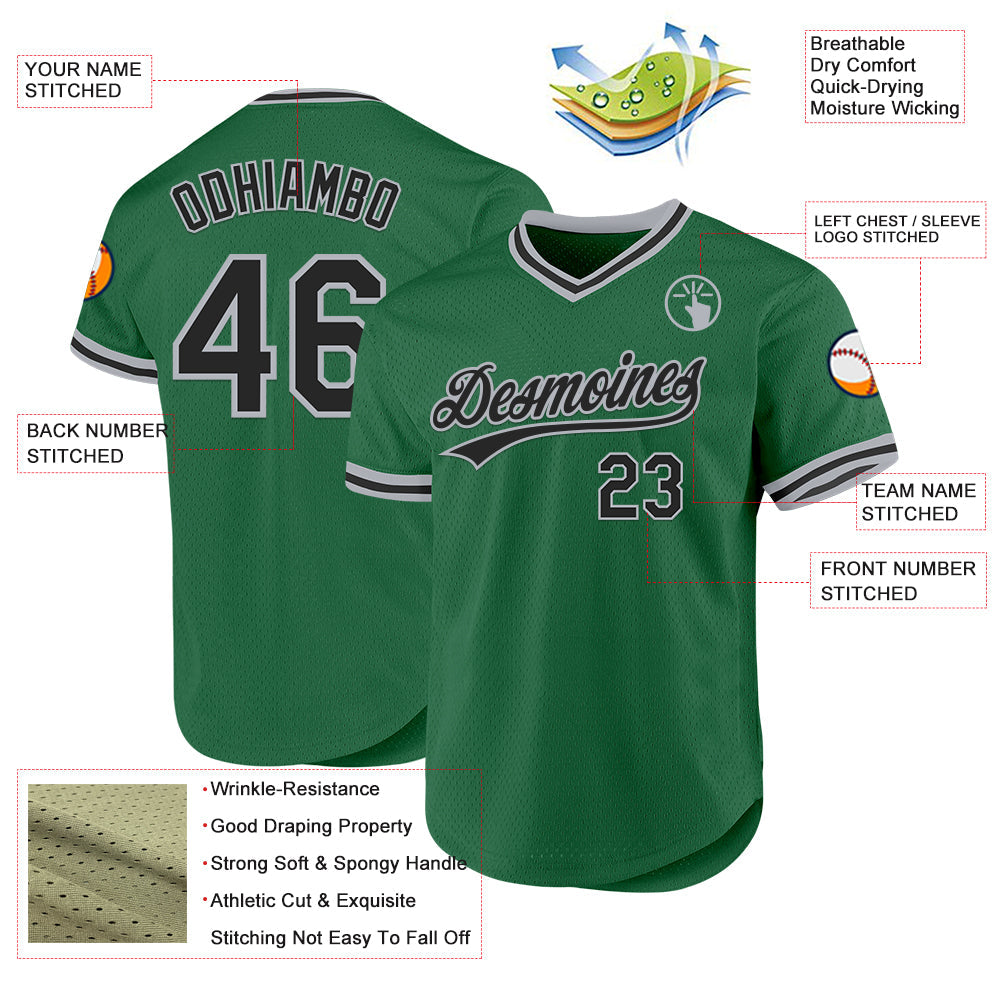 Custom Kelly Green Black-Gray Authentic Throwback Baseball Jersey - Sky-Custom