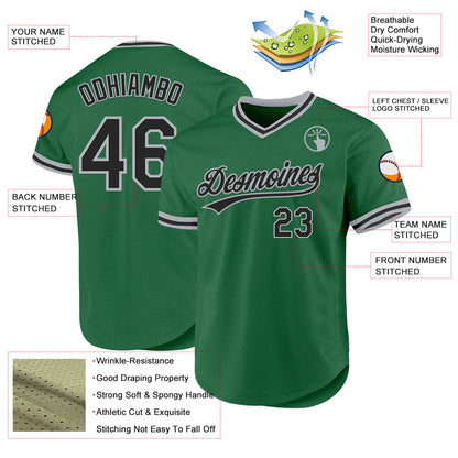 Custom Kelly Green Black-Gray Authentic Throwback Baseball Jersey - Sky-Custom