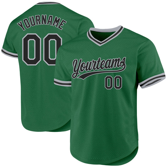 Custom Kelly Green Black-Gray Authentic Throwback Baseball Jersey - Sky-Custom