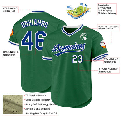 Custom Kelly Green Royal-White Authentic Throwback Baseball Jersey - Sky-Custom