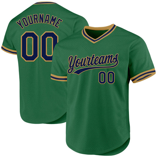 Custom Kelly Green Navy-Old Gold Authentic Throwback Baseball Jersey - Sky-Custom