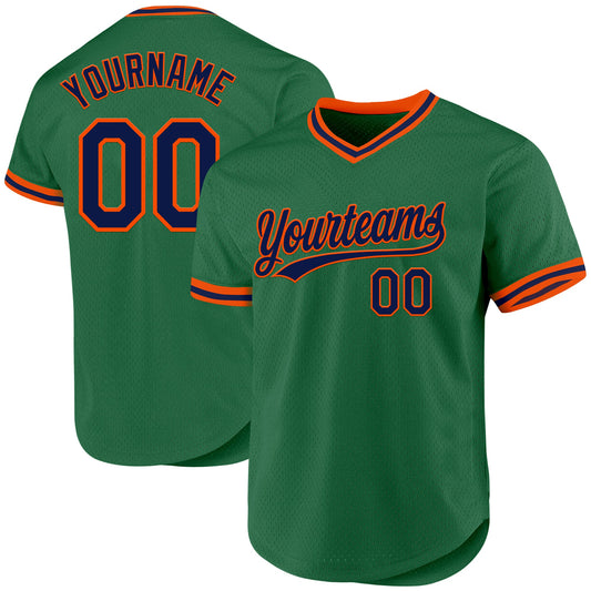 Custom Kelly Green Navy-Orange Authentic Throwback Baseball Jersey - Sky-Custom