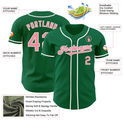 Custom Kelly Green Medium Pink-White Authentic Baseball Jersey - Sky-Custom