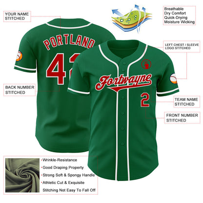 Custom Kelly Green Red-White Authentic Baseball Jersey - Sky-Custom