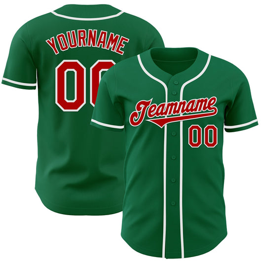 Custom Kelly Green Red-White Authentic Baseball Jersey - Sky-Custom