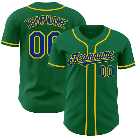 Custom Kelly Green Royal-Yellow Authentic Baseball Jersey - Sky-Custom