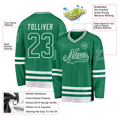 Custom Kelly Green White Hockey Jersey - Sky-Custom