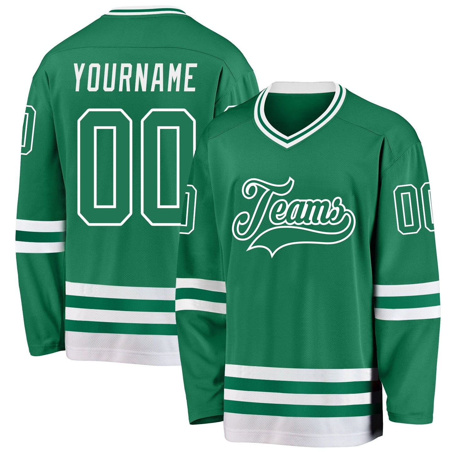 Custom Kelly Green White Hockey Jersey - Sky-Custom