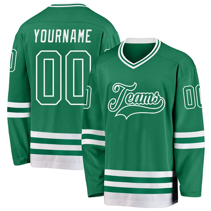 Custom Kelly Green White Hockey Jersey - Sky-Custom