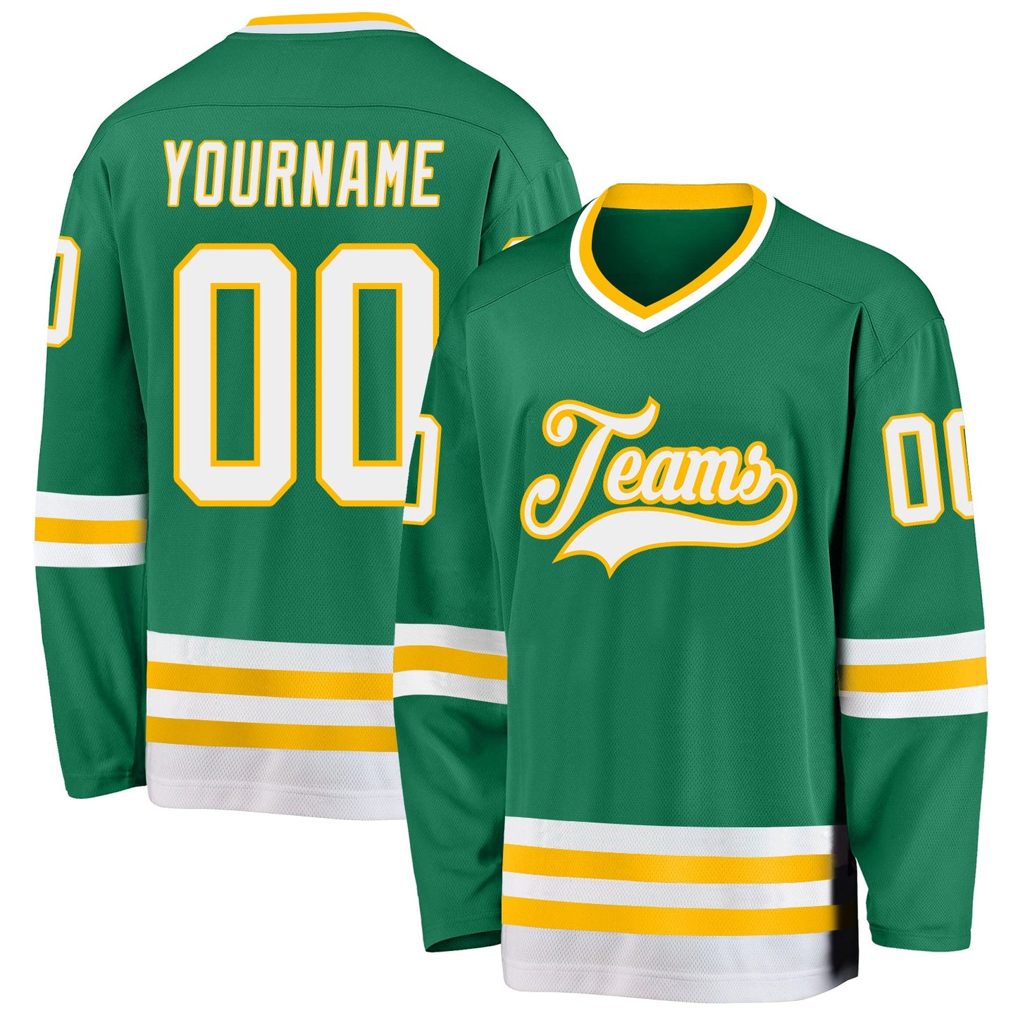 Custom Kelly Green White-Gold Hockey Jersey - Sky-Custom