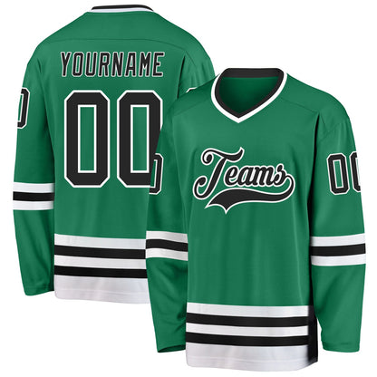 Custom Kelly Green Black-White Hockey Jersey - Sky-Custom