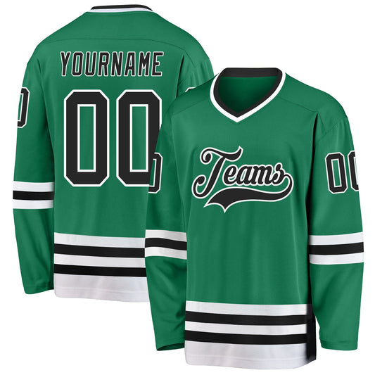 Custom Kelly Green Black-White Hockey Jersey - Sky-Custom