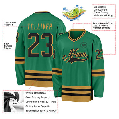 Custom Kelly Green Black-Old Gold Hockey Jersey - Sky-Custom