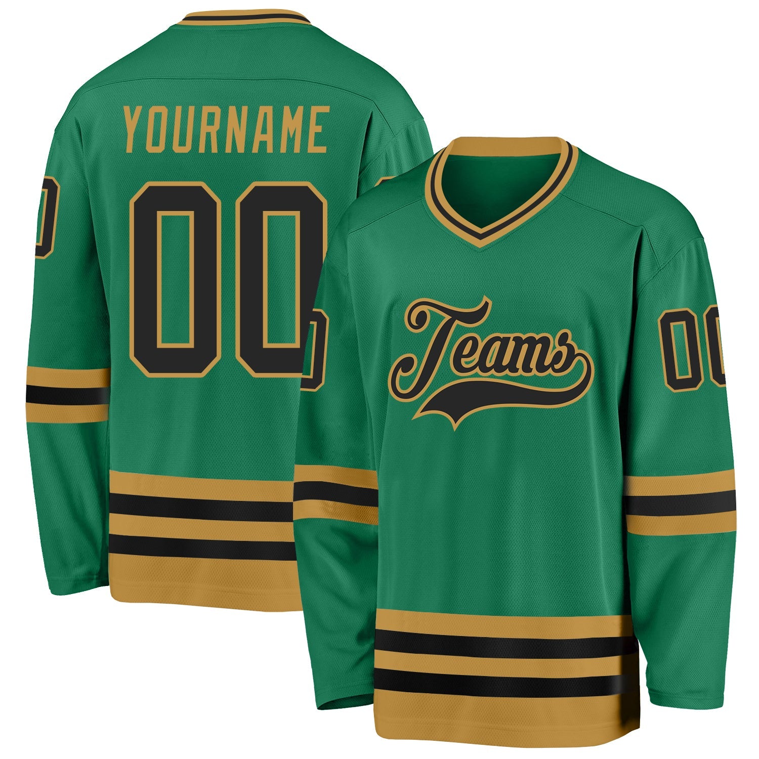 Custom Kelly Green Black-Old Gold Hockey Jersey - Sky-Custom