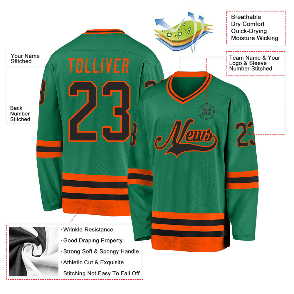 Custom Kelly Green Black-Orange Hockey Jersey - Sky-Custom