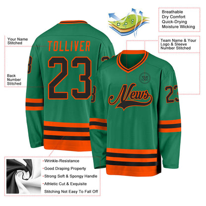 Custom Kelly Green Black-Orange Hockey Jersey - Sky-Custom