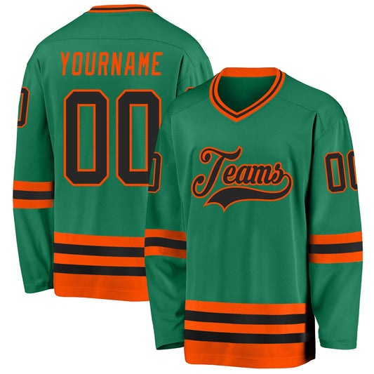 Custom Kelly Green Black-Orange Hockey Jersey - Sky-Custom