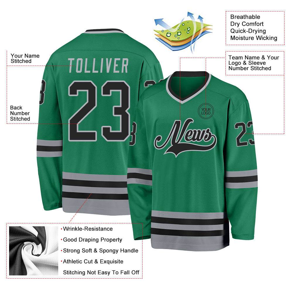 Custom Kelly Green Black-Gray Hockey Jersey - Sky-Custom