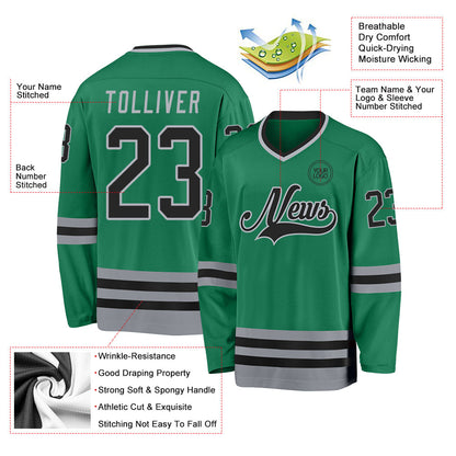 Custom Kelly Green Black-Gray Hockey Jersey - Sky-Custom