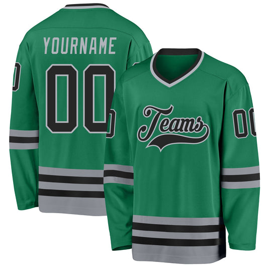 Custom Kelly Green Black-Gray Hockey Jersey - Sky-Custom