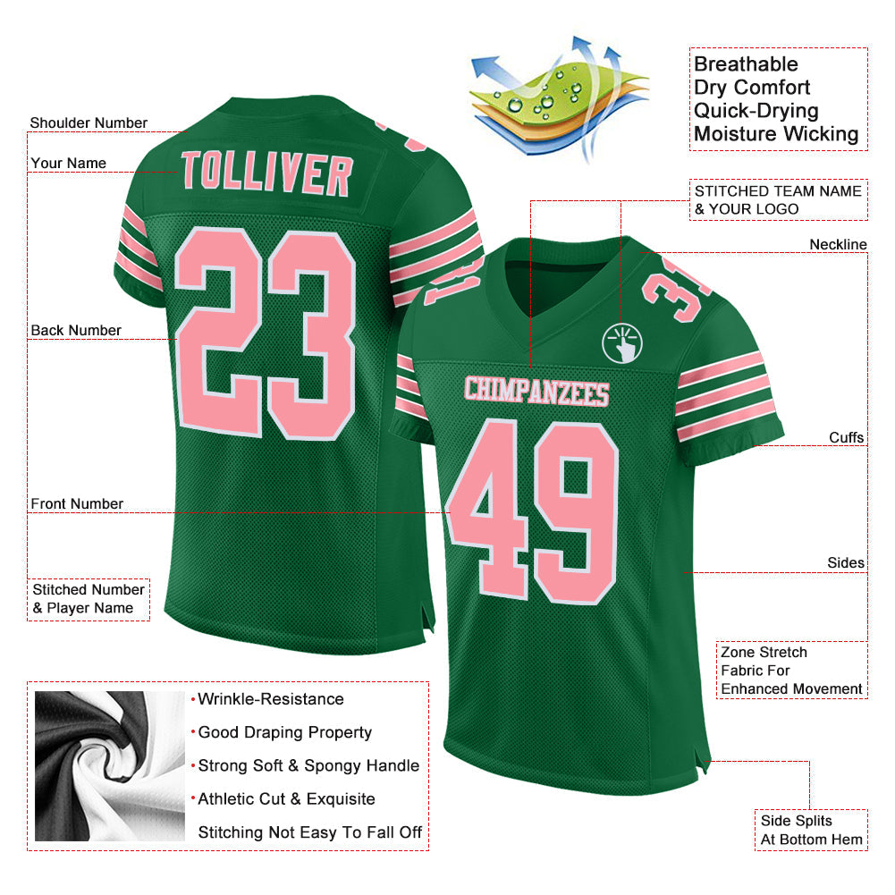 Custom Kelly Green Medium Pink-White Mesh Authentic Football Jersey - Sky-Custom