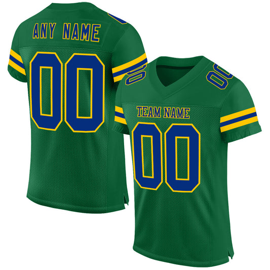 Custom Kelly Green Royal-Yellow Mesh Authentic Football Jersey - Sky-Custom