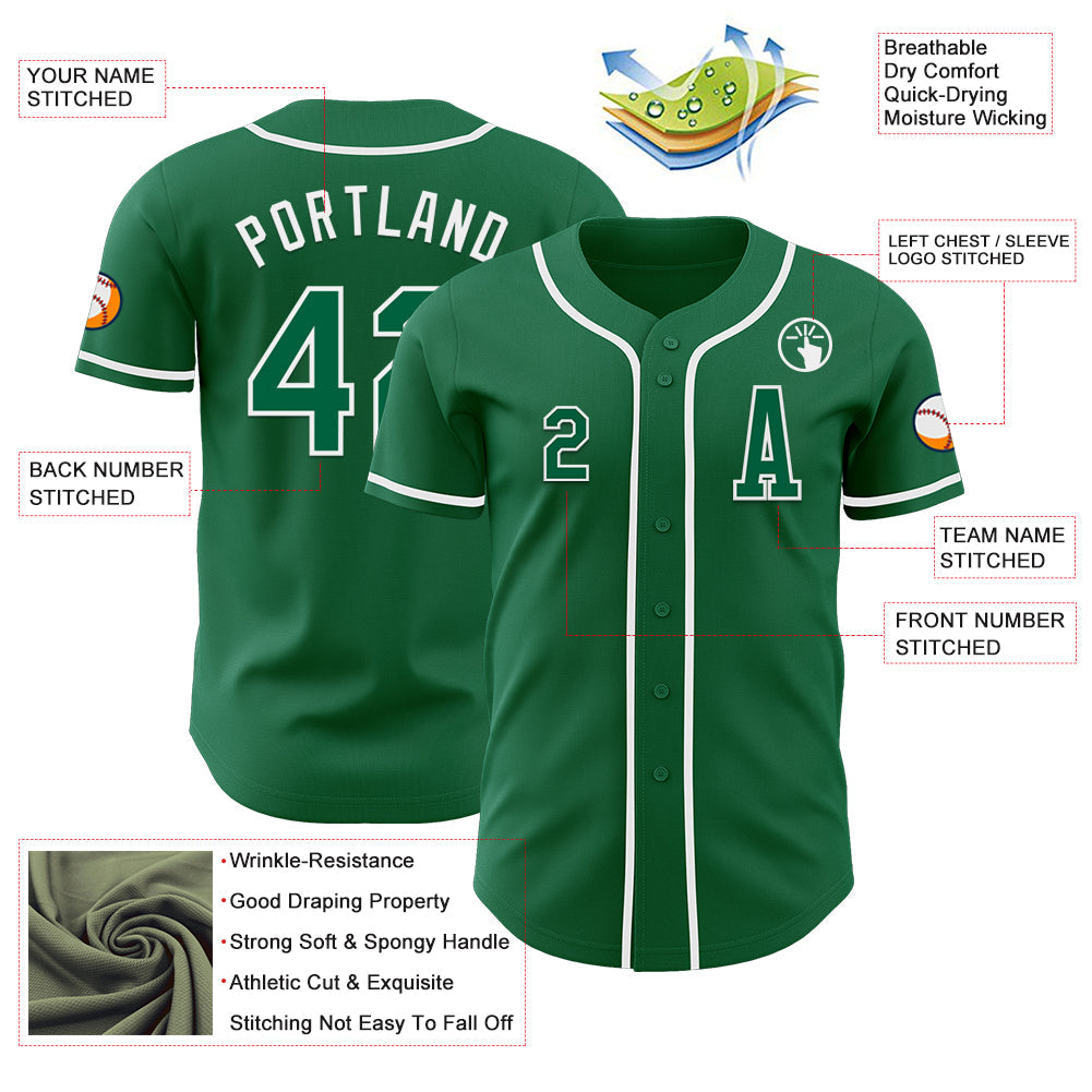 Custom Kelly Green White Authentic Baseball Jersey - Sky-Custom