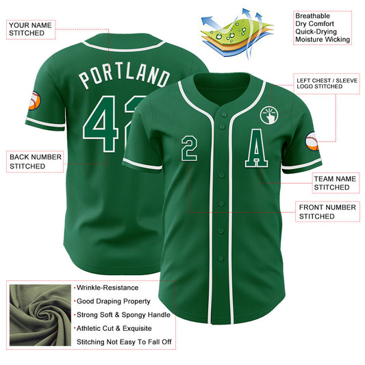 Custom Kelly Green White Authentic Baseball Jersey - Sky-Custom