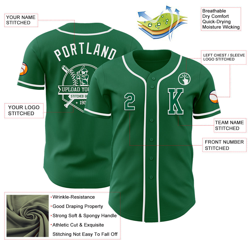 Custom Kelly Green White Authentic Baseball Jersey - Sky-Custom