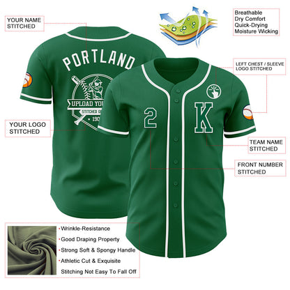 Custom Kelly Green White Authentic Baseball Jersey - Sky-Custom