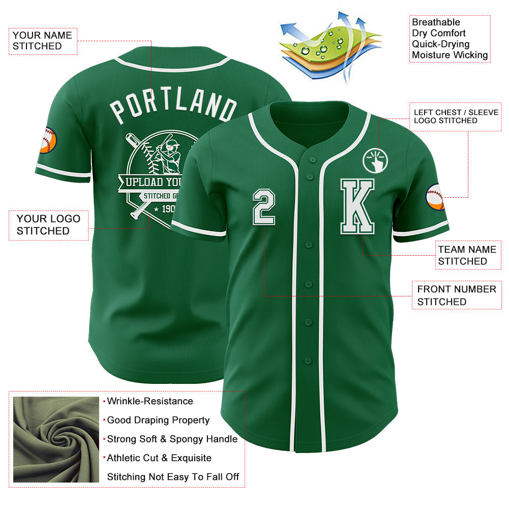 Custom Kelly Green White Authentic Baseball Jersey - Sky-Custom