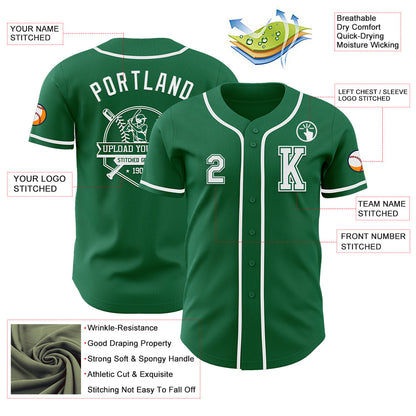Custom Kelly Green White Authentic Baseball Jersey - Sky-Custom