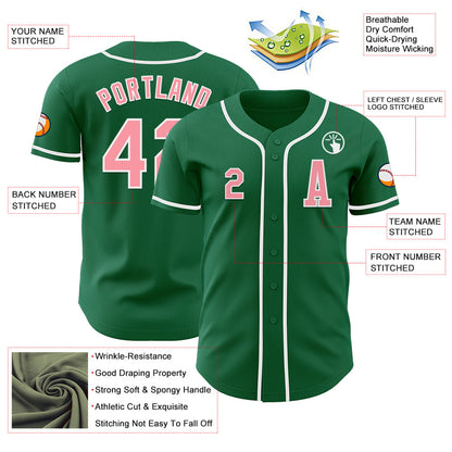 Custom Kelly Green Medium Pink-White Authentic Baseball Jersey - Sky-Custom