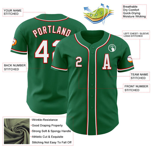Custom Kelly Green White-Red Authentic Baseball Jersey - Sky-Custom