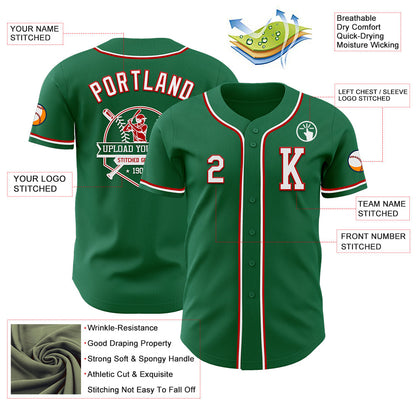 Custom Kelly Green White-Red Authentic Baseball Jersey - Sky-Custom