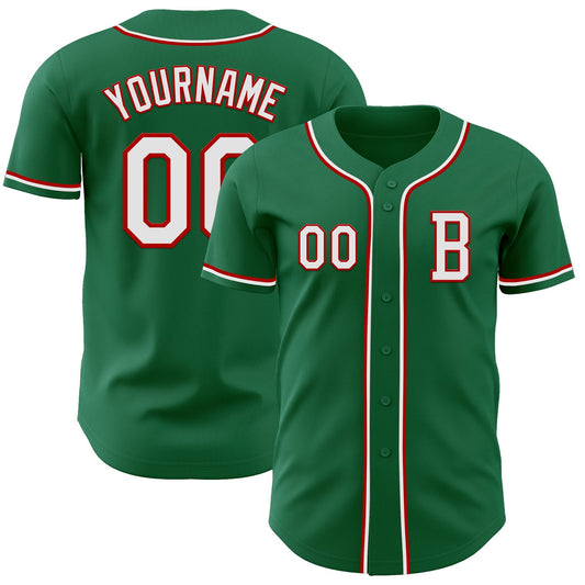 Custom Kelly Green White-Red Authentic Baseball Jersey - Sky-Custom