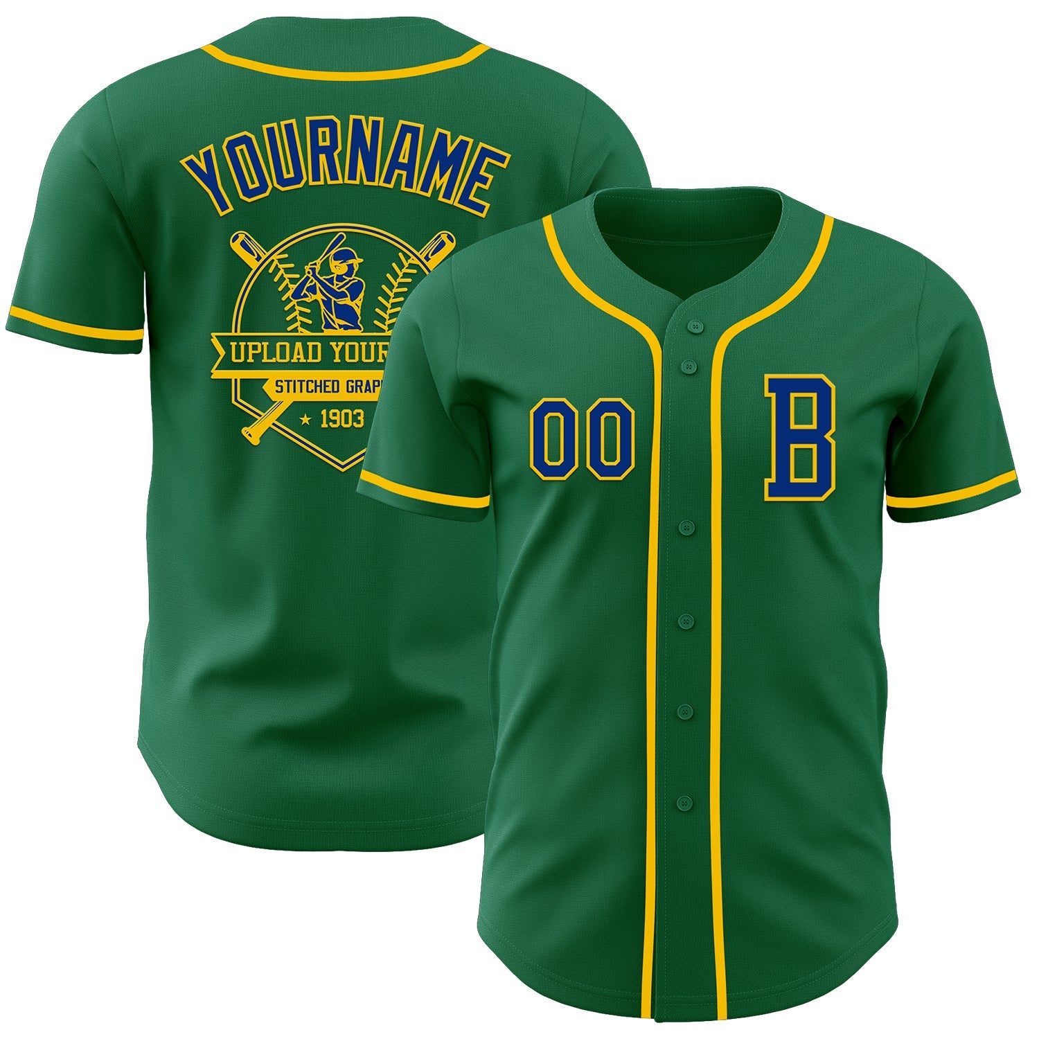 Custom Kelly Green Royal-Yellow Authentic Baseball Jersey - Sky-Custom