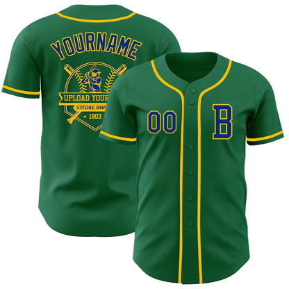 Custom Kelly Green Royal-Yellow Authentic Baseball Jersey - Sky-Custom