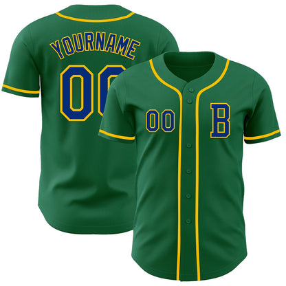 Custom Kelly Green Royal-Yellow Authentic Baseball Jersey - Sky-Custom