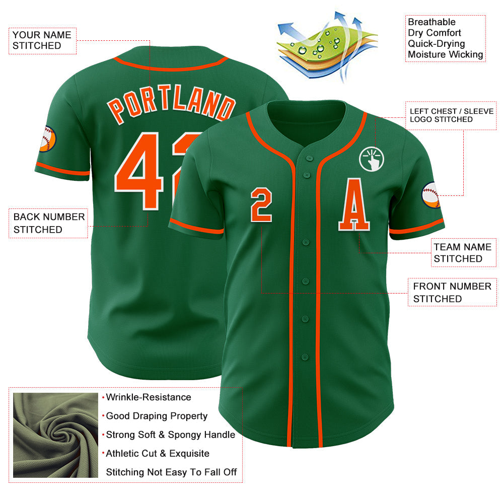 Custom Kelly Green Orange-White Authentic Baseball Jersey - Sky-Custom