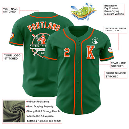 Custom Kelly Green Orange-White Authentic Baseball Jersey - Sky-Custom
