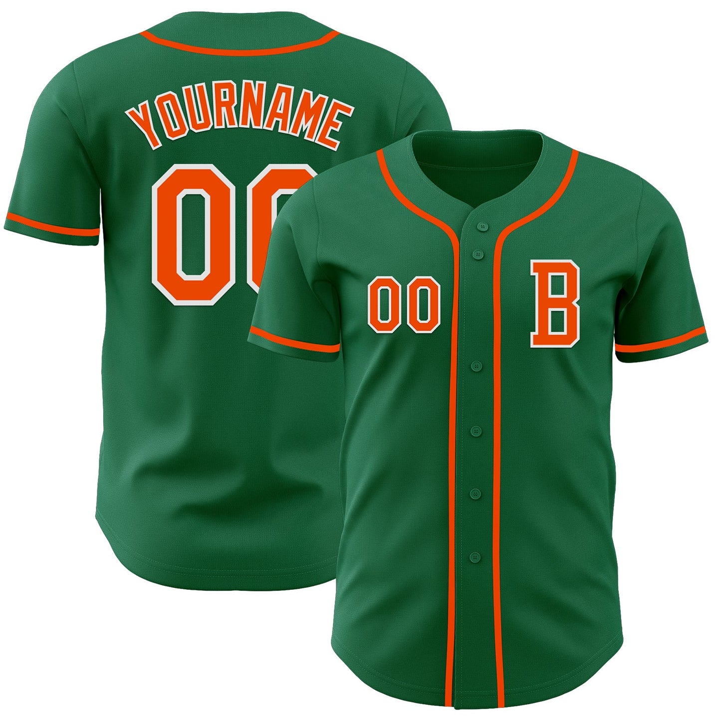 Custom Kelly Green Orange-White Authentic Baseball Jersey - Sky-Custom