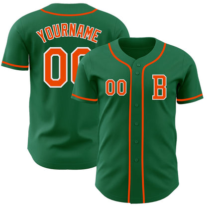Custom Kelly Green Orange-White Authentic Baseball Jersey - Sky-Custom