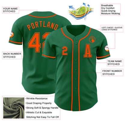 Custom Kelly Green Orange Authentic Baseball Jersey - Sky-Custom